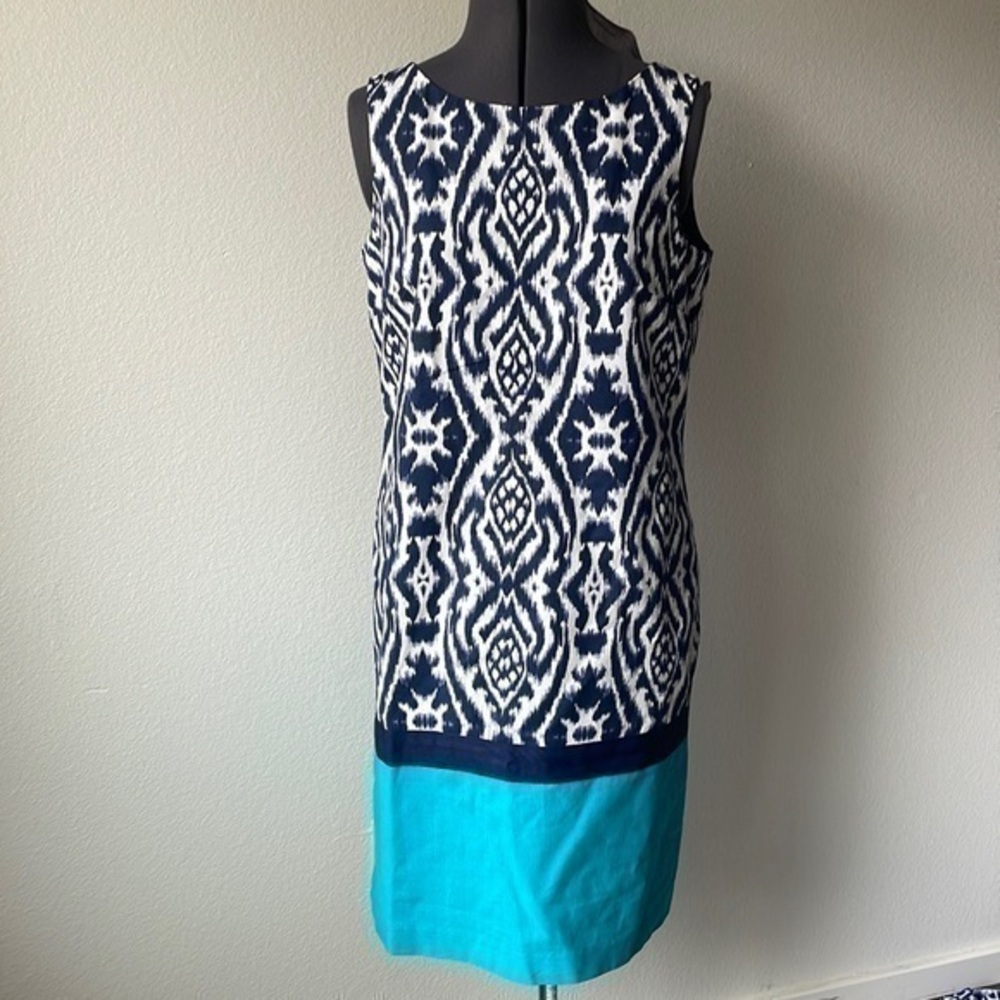 Anne Klein dress size 6 Aqua navy and white